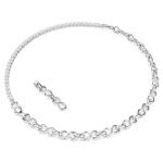 Matrix necklace S-shape, Round cut, White, Rhodium plated